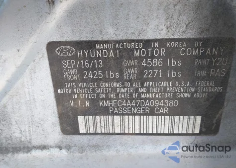 2013 Hyundai Sonata Hybrid Limited z USA, uszkodzony, nr VIN KMHEC4A47DA094380